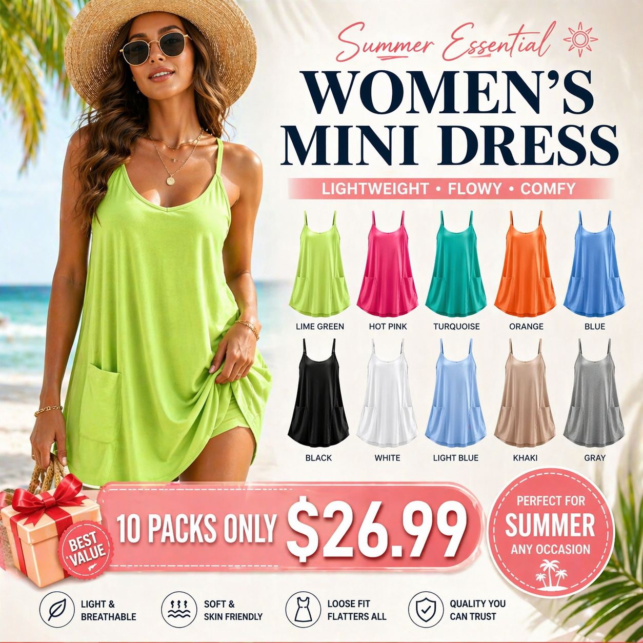 Summer Special Sale❤️Women's Summer Sleeveless Mini Dress V Neck Spaghetti